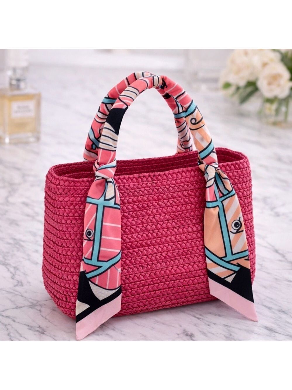 PINK WOVEN COTTON LINED BASKET PURSE SMALL SPRING HANDBAG CUTE EASTER EGG KAWAII